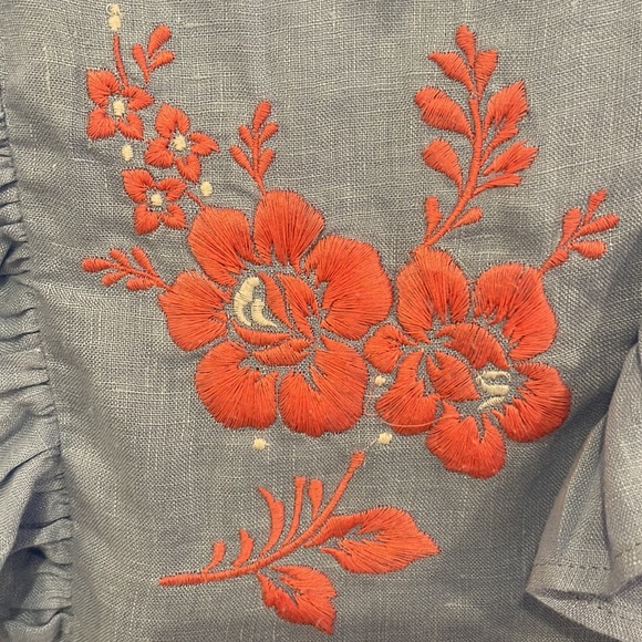 EUC size 4 years Pili Carrera Blue Linen Pinafore Dress! - Picture 6 of 15